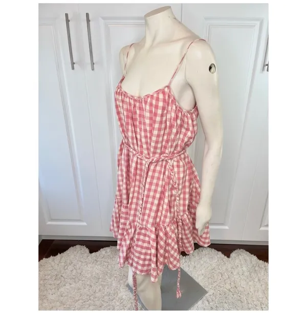 The Impeccable Pig Spin Around Pink Gingham Babydoll Peasant Dress - Image 9