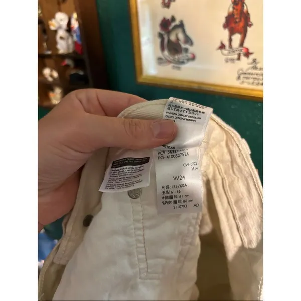 Denim Cut Off Levi 501’s Cream Butterfly Shorts Sz 24 - Image 3