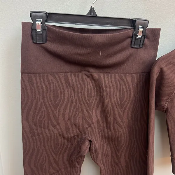 Chocolate Brown High-Waisted Knit Leggings and top - Image 3