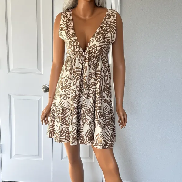 House of Harlow 1960 Linen Boho Dress XS Open Back Tie‎ Floral Pockets Coastal - Image 4