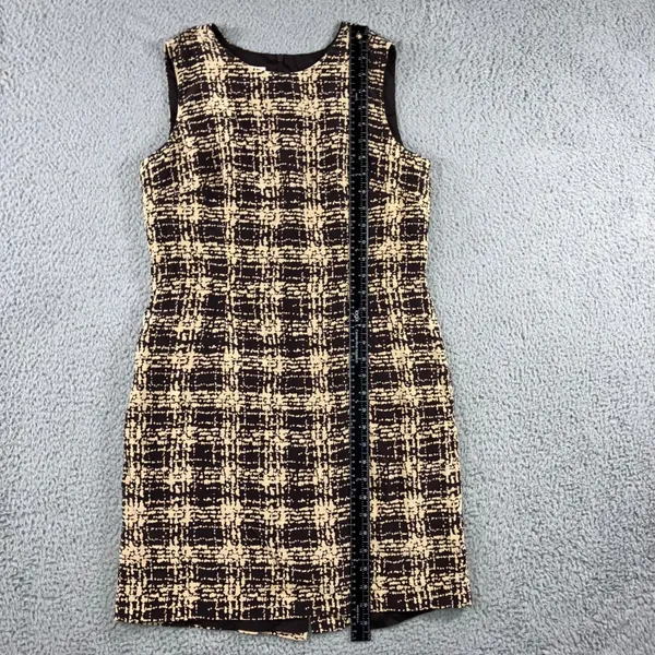 Talbots Petites Pure Silk Plaid Sheath Dress Women 10 Brown Beige Sleeveless‎ - Image 4
