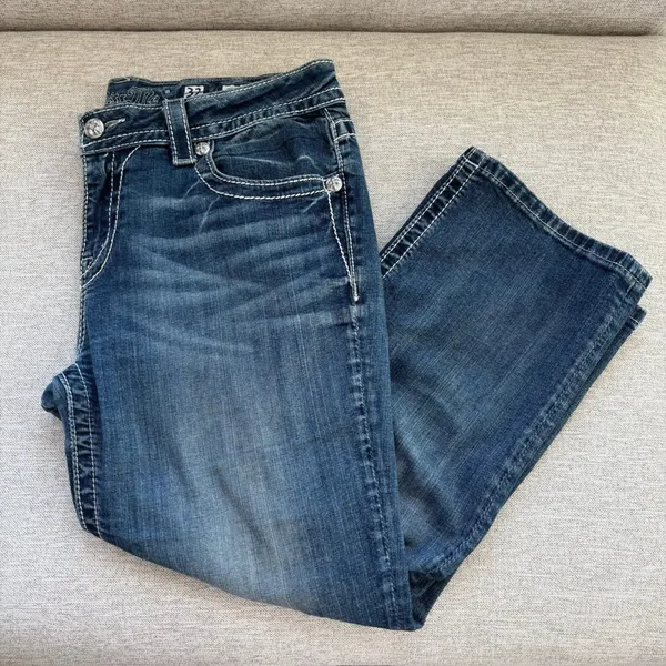 Vintage Miss Me Denim Capri Jeans 32 Angel Wing Embroidered Pockets Y2K Mcbling - Image 9