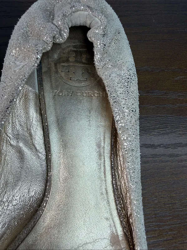 Tory Burch Gold Glitter Reva Logo Ballet Flats - Image 2