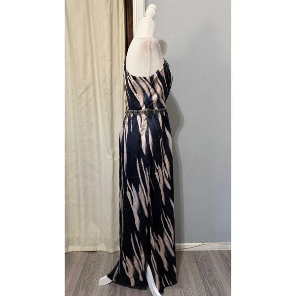 Marciano Los Angeles One Shoulder Maxi Dress Size S Navy Champagne Grecian‎ Slit - Image 3