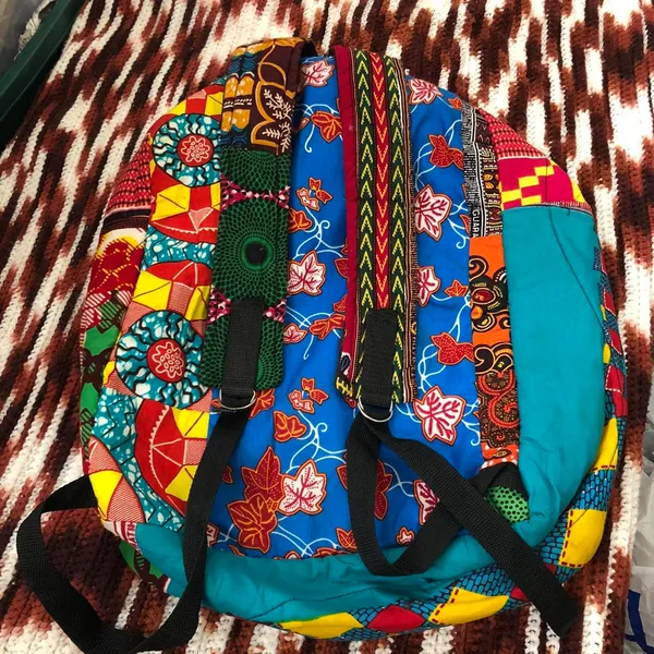 Unique Unisex African custom handmade patchwork backpack school work laptop computer bag purse large Measurement in pics - Image 2