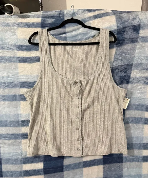 Aerie Ribbed Button-Down Tank Top with Lettuce Edge - Image 2