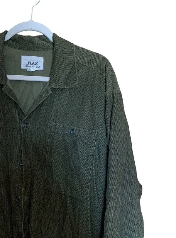 FLAX Womens Size Small Green Printed Cotton Gauze Lagenlook Botton Up Shirt - Image 3