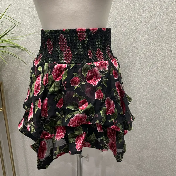 NWT ALICE + OLIVIA Zarya Asymmetrical Smocked Mini Skirt Cheri Floral Sz 2 $395‎ - Image 5
