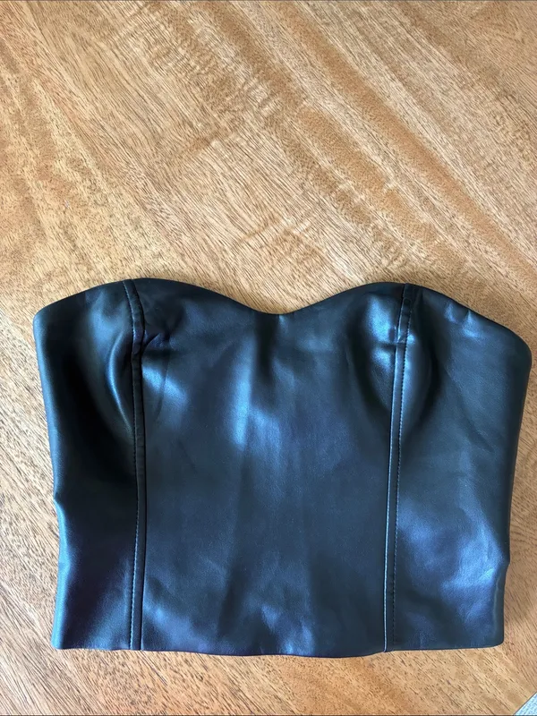 Aritzia TEN by Babaton Cindy Bustier Top Black Vegan Leather Strapless Cropped - Image 2
