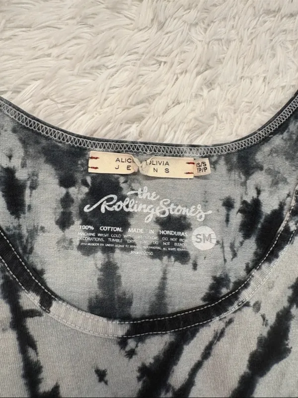 Alice + Olivia Jeans x The Rolling Stones Tank Top Grey Black Tie Dye – Xs/S - Image 6