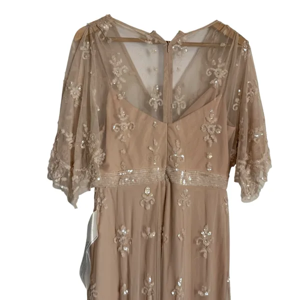 Mac Duggal Blush Pink V Neck Flounce Sleeve Embellished Mesh Gown Size 8 - Image 10