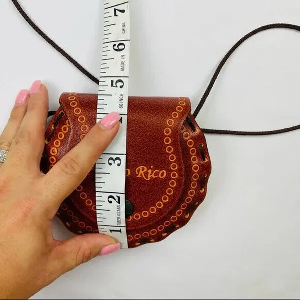Retro XS Handmade Tooled Latigo Leather Shoulder Bag Brown Boho Purse - Image 7