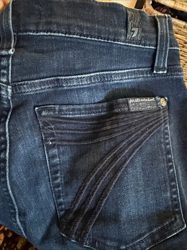 7 for all mankind dojo tailorless flare jeans size 27 dark denim - Image 8