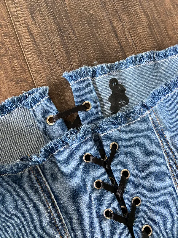 Reworked Denim Strapless Lace Up Corset Top 🔥 - Image 3