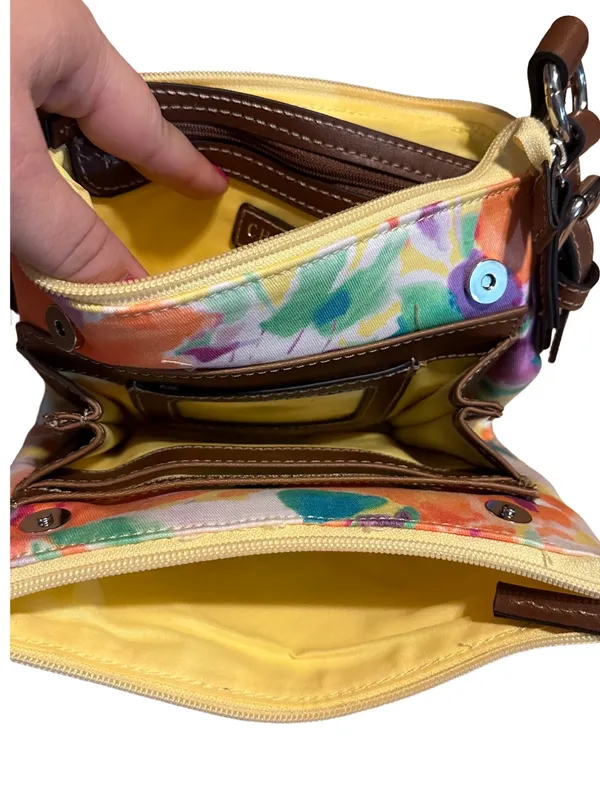 Chaps Pastel Watercolor Canvas Floral Print Crossbody Bag - Image 10