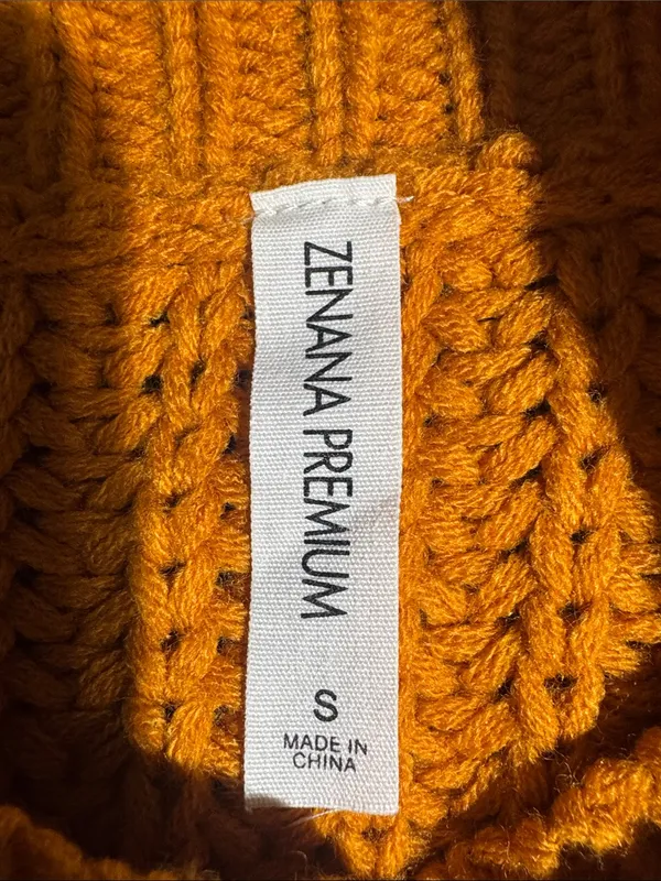 Zenana Premium Mustard Yellow Chunky Waffle Open Knit Pullover Sweater Size S - Image 3