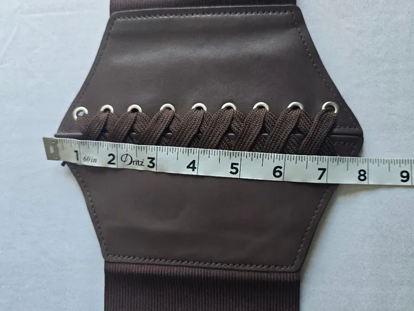 Vintage Style Brown Faux Leather Lace Up‎ Elastic Girdle Casual Wide Waistband - Image 9