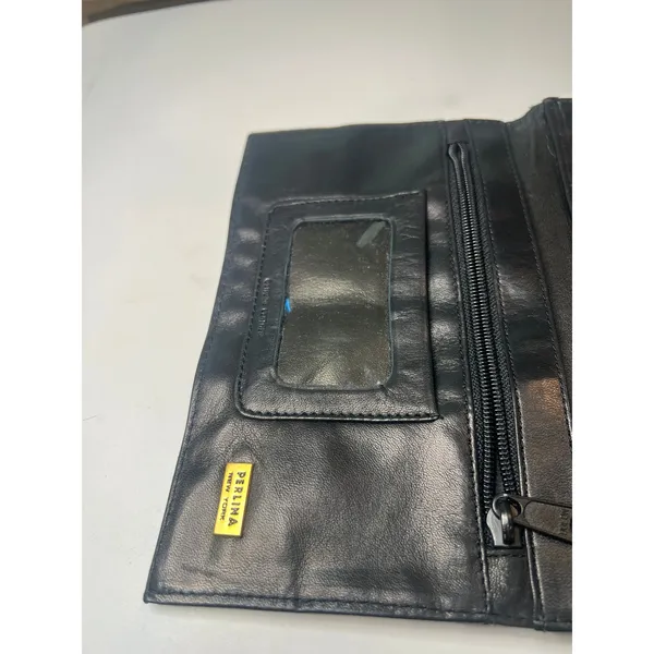 Perlina Black leather fold over clutch Wallet Bag Carry all in one vintage 90's - Image 7