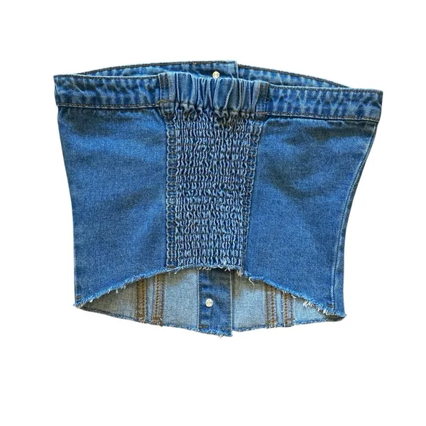 Edikted Denim Strapless Corset Bustier Top - Image 4