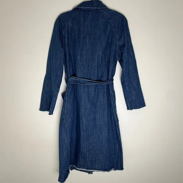 Gap 1969 Womens Medium Wash Denim Trench Coat Belted Frayed Hem Size M Y2K - Image 4