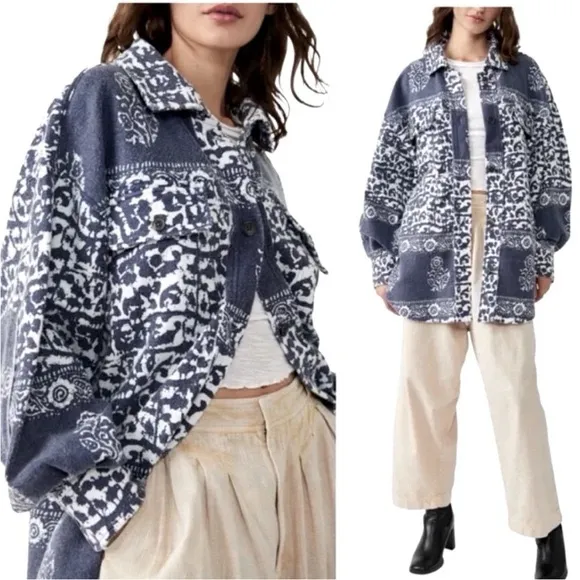 Free People Blue and White Ruby Jacket Shacket Boho Button Down Cotton‎ - Image 5