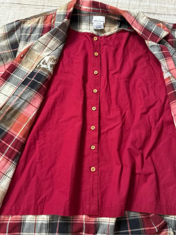 Vintage Bobbie Brooks Red Plaid Embroidery Lion Womens Shirt Size XL 16/18 - Image 3