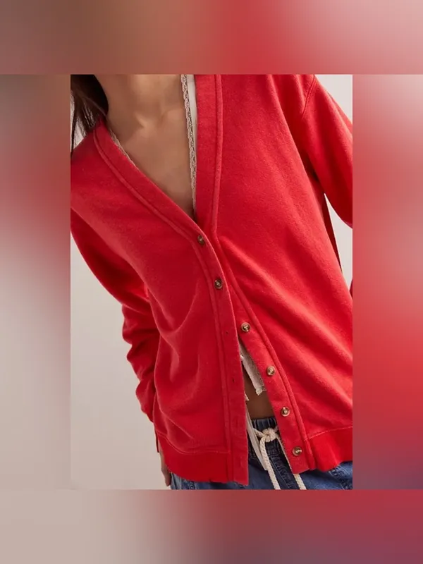 NWOT Free People Take It Easy Cardigan - poppy red - XS - Image 3