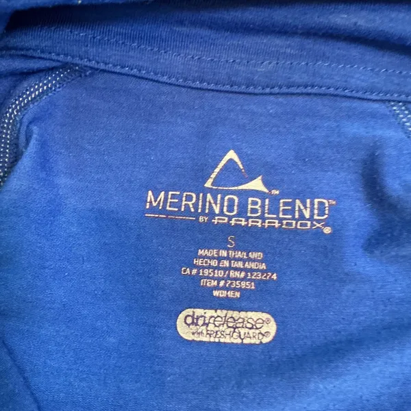 Paradox Merino Blend 1/4 Zip Pullover Blue Thumbhole Athletic Top Small Active - Image 3
