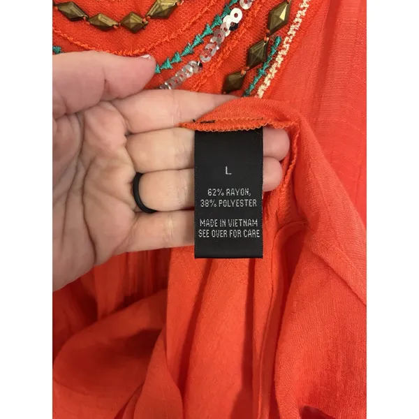 Iz Byer Orange Flowy Beaded Sequin Sleeveless Top Boho Hippie Festival Large - Image 7