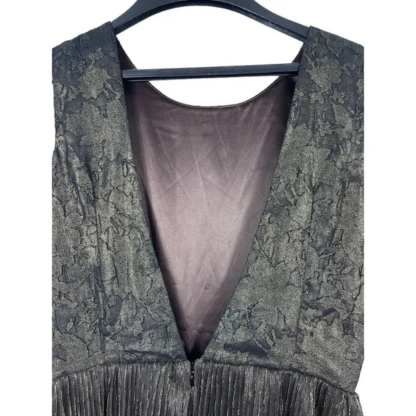 MM Couture By Miss Me Brown Gold Shimmer Lace Plunging Back A-line Dress S NWT - Image 5