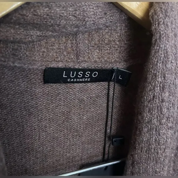 NWT Lusso 100% Cashmere Heather Caramel Open Front Cardigan Sweater Size L - Image 2