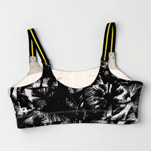 Fabletics Palm Print Sports Bra with Yellow Striped Straps‎ - Image 2