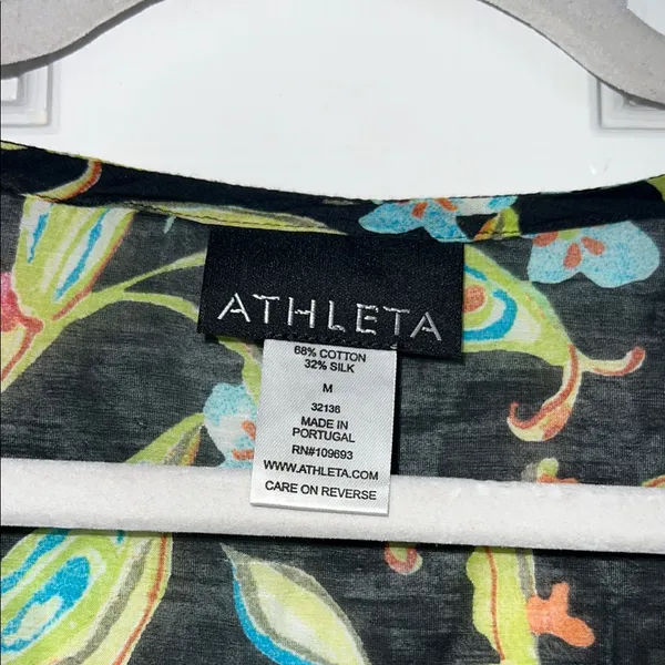 Athleta Women's Size M‎ Black Floral Silk Tunic Top Shirt Boho Resort - Image 2