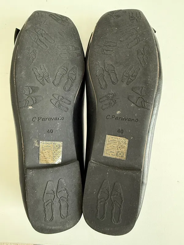 C.Paravano Black Bowknot Soft Leather Square Toe Flats Size 40 - Image 5