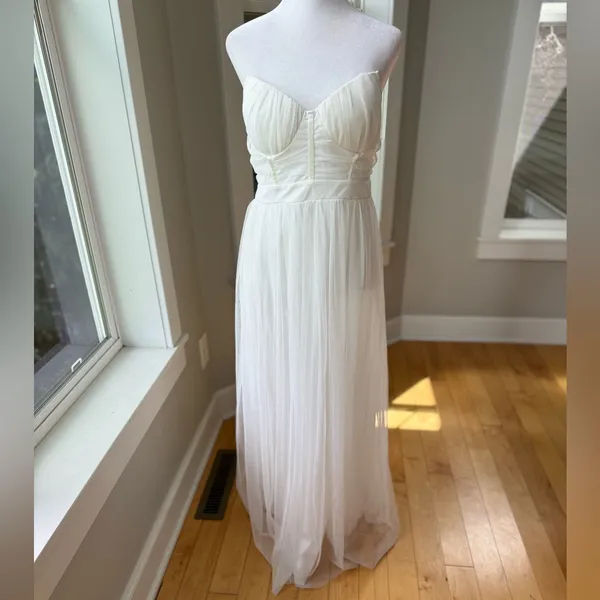 IRIS White Mesh Grecian Homecoming Dress Gown Size Medium FLAW - Image 16