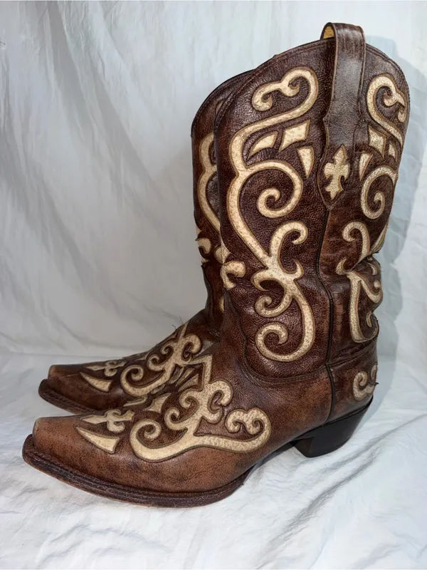 Tony Lama Earth Santa Fe Leather Snip Toe Western Boots VF3024 Size 9B - Image 2