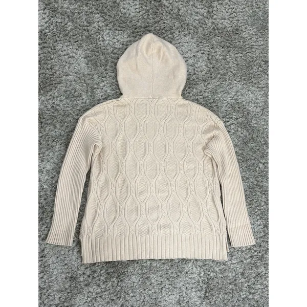 FATE Women Cable Knit Hoodie Sweater Cream Beige Long Sleeve Pullover Size M - Image 6