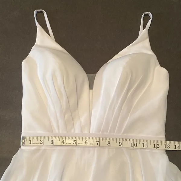 Women’s Elegant White Chiffon Full Length Dress CorsetBack Leg Slit Size 2 *READ - Image 8