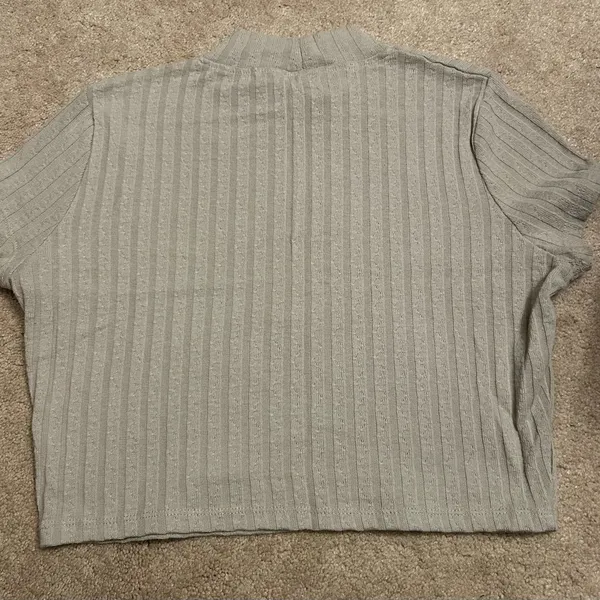 Cotton On Light Gray Ribbed Mock Neck Short Sleeve Top - Image 2