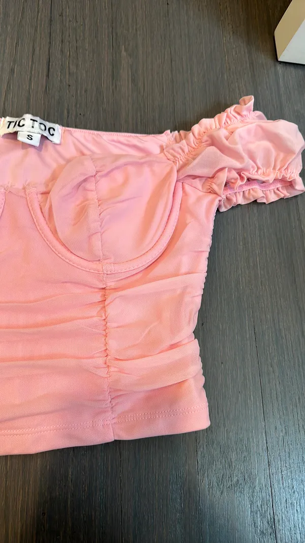 Tic Toc Pink Ruched Crop Top - Image 4