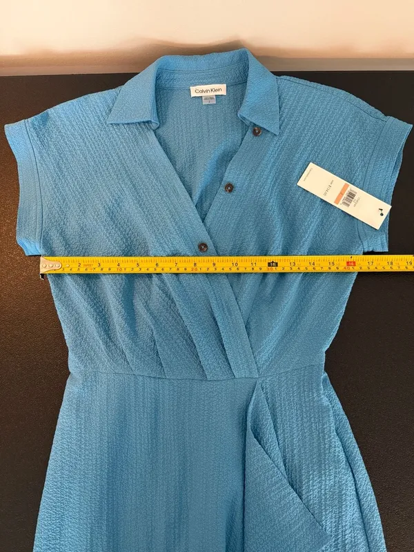 Calvin Klein Textured Short Sleeve Ruffle Midi‎ Dress - Image 5