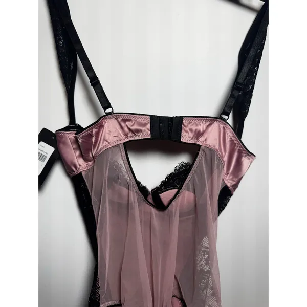 NWT Frederick's Of Hollywood Ilana Satin And Lace Pink Teddy Size Small S - Image 3