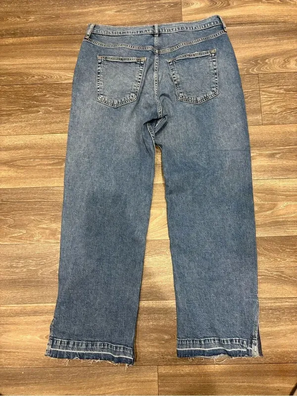 GAP Loose Mid Rise Relaxed Straight Distressed Blue Jeans Size 12 - Image 3