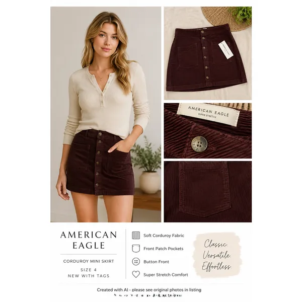 American Eagle Skirt Womens Size 4Long Brown Corduroy Short Skirt High Rise NWT - Image 12