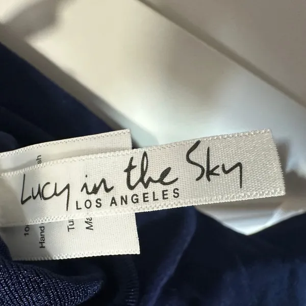 Lucy In The Sky Maxi Dress Womens S‎ Navy Blue Cowl Neck Open Back Draped Formal - Image 4