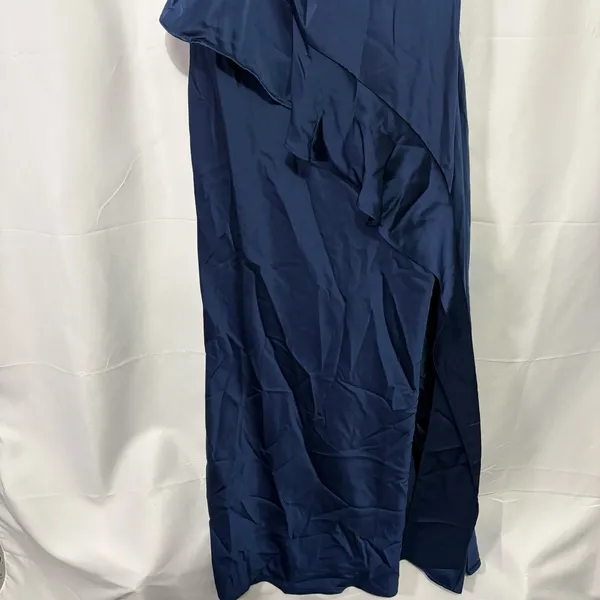 Aqua Formal Women’s Ruffle Maxi Dress Blue Satin Size 8 Bias Cut Homecoming HoCo - Image 7
