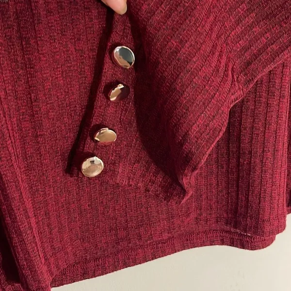 C'Est La Vie Womens Mock Neck Sweater Ribbed Long Sleeve Button Cuff Maroon XL‎ - Image 3