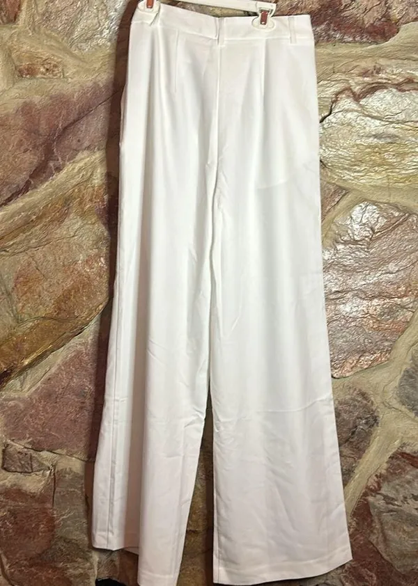 Commense Solid Wide Leg Pants Without Belt size small White - Image 7