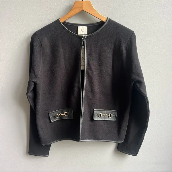 Sioni Faux Leather Trim Blazer Jacket NWT Size Medium Black Gold Accents - Image 6