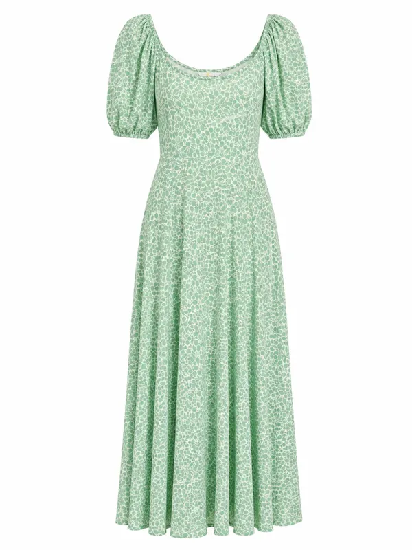 Boden Milkmaid Dress Womens 6P Sage Green Ditsy Floral Puff Sleeve - Image 2